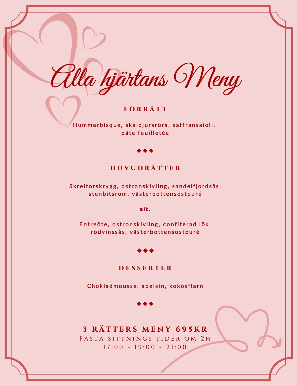 Bild på kvällsmenyn