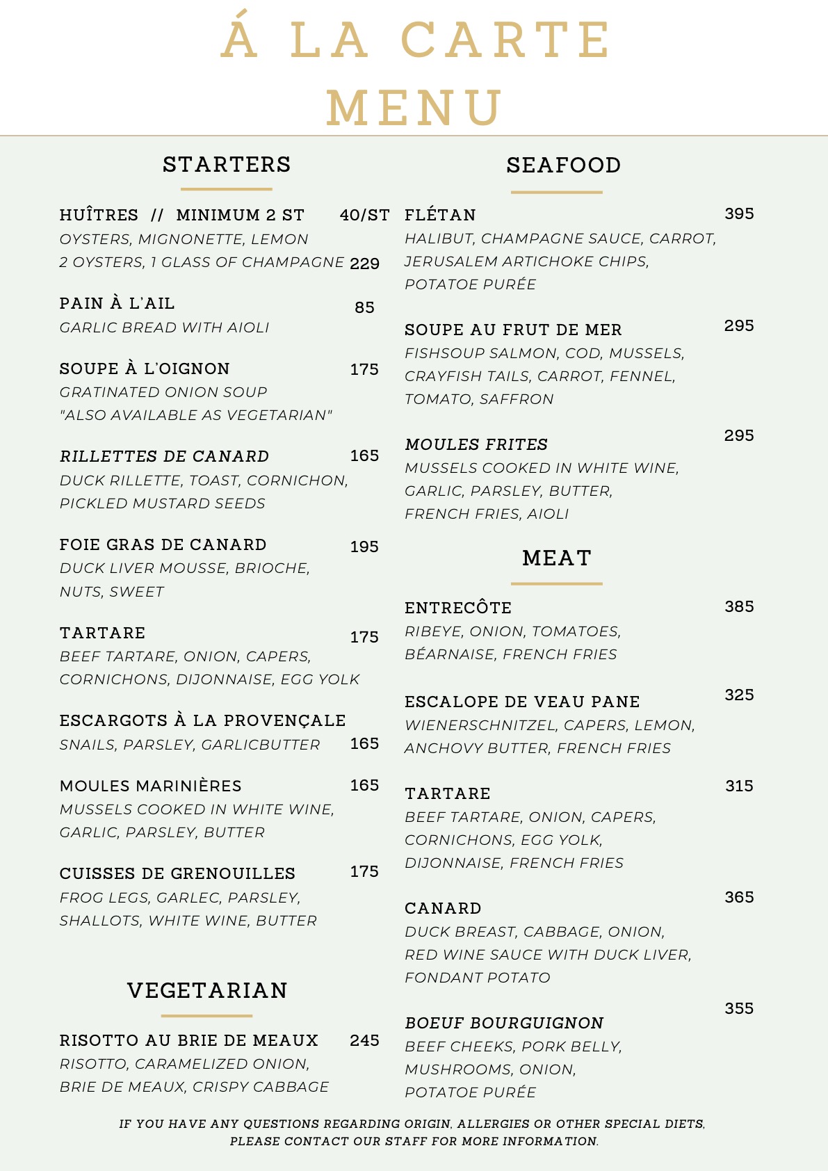 Bild på kvällsmenyn